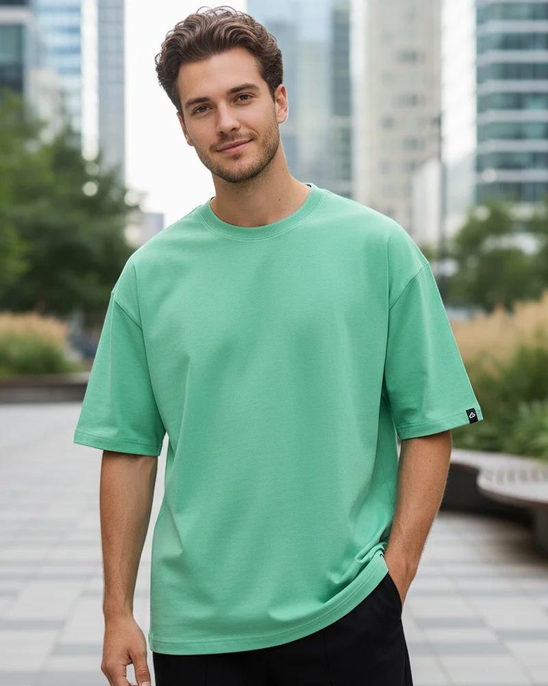 bewakoof Men's Granite Green Oversized T-shirt